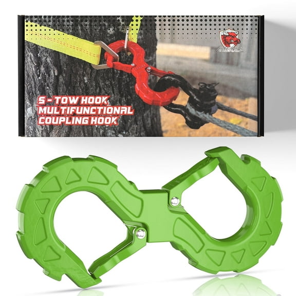 AMBULL 3/8 Tow Hook, Winch Hook for Off-Road Recovery, Towing Shackle 33000 Lbs, G80 Heavy Duty Strength Integrated Winch Quick Shackle, Green