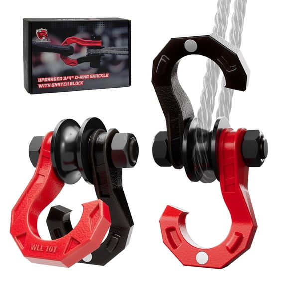 AMBULL D Ring Separate Shackle with Snatch Block 2 Set, 3/4" Shackles w/ Snatch Block Pulley, Heavy Duty Shackle for Towing Winch, Pulley for Off-Road Vehicle Recovery, Truck, ATV, UTV, BlackRed