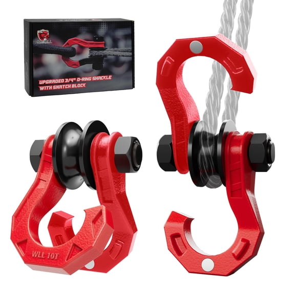 AMBULL D Ring Separate Shackle with Snatch Block 2 Set, 3/4" Shackles w/ Snatch Block Pulley, Heavy Duty Shackle for Towing Winch, Pulley for Off-Road Vehicle Recovery, Truck, ATV, UTV, BlackRed