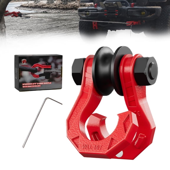 AMBULL D Ring Separate Shackle with Snatch Block, 3/4" Easy Open Shackles w/ Snatch Block Pulley, Heavy Duty Shackle for Towing Winch, Pulley for Off-Road Vehicle Recovery, Truck, ATV, UTV, BlackRed