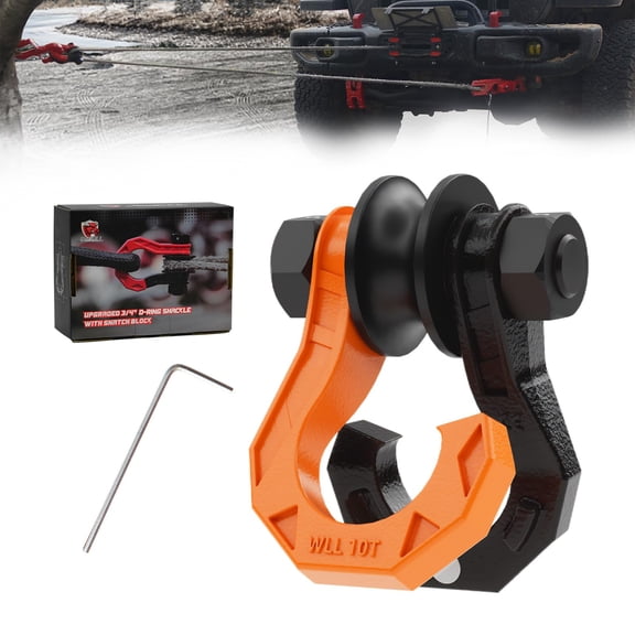 AMBULL D Ring Separate Shackle with Snatch Block, 3/4" Shackles w/ Snatch Block Pulley, Heavy Duty Shackle for Towing Winch, Pulley for Off-Road Vehicle Recovery, Truck, ATV, UTV, BlackOrange