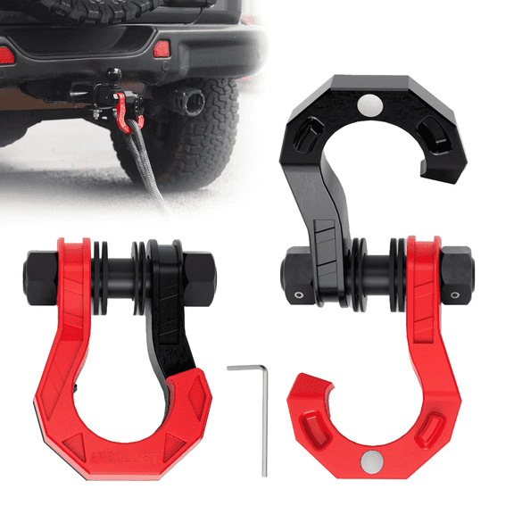 AMBULL D Ring Shackles 3/4" D-ring Separate Shackles, 44,000lbs Break Strength Towing Winch Shackles, Heavy Duty Shackles with 7/8" Screw Pin for Tow Strap Winch Off Road Vehicle Recovery, BlackRed