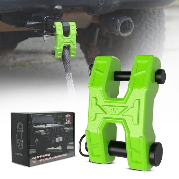 AMBULL H-Shaped Towing Winch Shackle, Heavy Duty Winch Fairlead Hook, Dual Pin Design as 3/4" Shackle & 3/8" Winch Hook for Towing, Recovery, Off-Road, 17,636 lbs Working Load-1 Pack, Green