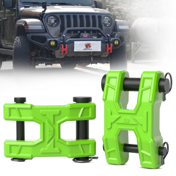 AMBULL H-Shaped Towing Winch Shackle, Heavy Duty Winch Fairlead Hook, Dual Pin Design as 3/4" Shackle & 3/8" Winch Hook for Towing, Recovery, Off-Road, 17,636 lbs Working Load-2 Pack, Green