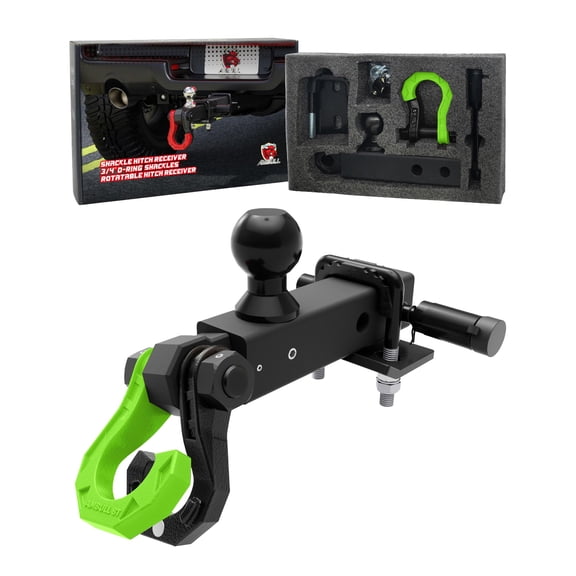 AMBULL Rotatable D Ring Separate Shackle Trailer Hitch Receiver & 2-Inch Ball Mount, 3/4" Shackle with 2" Towing Ball Mounts, 23T/50706Lbs Break Strength Heavy Duty Towing Recovery Hitch, BlackGreen