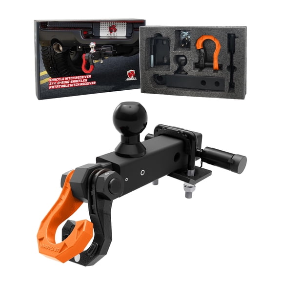 AMBULL Rotatable D Ring Separate Shackle Trailer Hitch Receiver & 2-Inch Ball Mount, 3/4" Shackle with 2" Towing Ball Mounts, 23T/50706Lbs Break Strength Heavy Duty Towing Recovery Hitch, BlackOrange