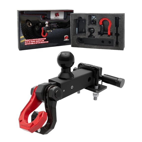 AMBULL Rotatable D Ring Separate Shackle Trailer Hitch Receiver & 2-Inch Ball Mount, 3/4" Shackle with 2" Towing Ball Mounts, 23T/50706Lbs Break Strength Heavy Duty Towing Recovery Hitch, BlackRed