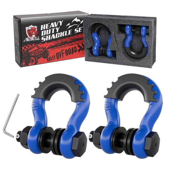 AMBULL Shackles 3/4" D Ring Shackle (2 Pack) 45,000lb Break Strength with 7/8" Pin, Anti Theft Security Screws, Isolator & Washer Kits for Use with Tow Strap Winch Truck Vehicle Recovery, Blue