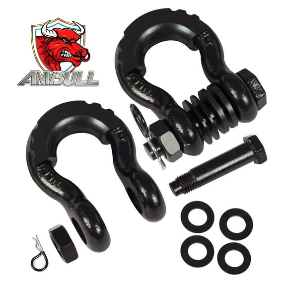 AMBULL Shackles 3/4 Inch D Ring Shackle (2 Pack) 45,000lb Break Strength with 7/8 Inch Pin, Isolator and Washer Kits for Use with Tow Strap, Winch, Off-Road Jeep Truck Vehicle Recovery, Black