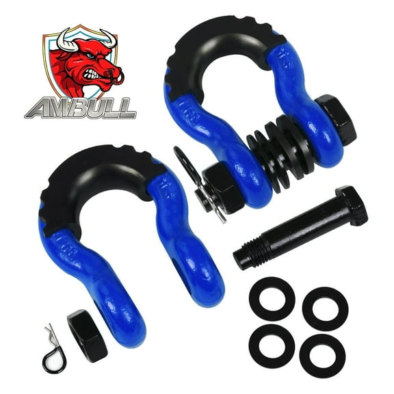 AMBULL Shackles 3/4 Inch D Ring Shackle (2 Pack) 45,000lb Break Strength with 7/8 Inch Pin, Isolator and Washer Kits for Use with Tow Strap, Winch, Off-Road Jeep Truck Vehicle Recovery, Blue