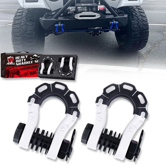 AMBULL Shackles Upgrade 3/4" D Ring Shackle (2 Pack) 70,000 lbs Break Strength with 7/8" Pin, Isolator and Washer Kits for Use with Tow Strap, Winch, Off-Road Truck Vehicle Recovery, White