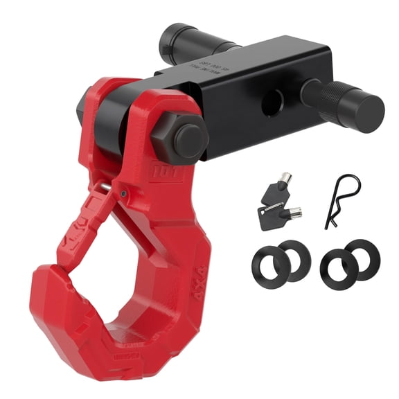 AMBULL Tow Hook with 2" Hitch Receiver, Shackle Hitch Receiver 10T (22,046 lbs) WLL - Quick Connect Off-Road Rescue Hook with Safety Latch, Recovery Hook Hitch Lock for 4x4 Truck SUV, Red Black