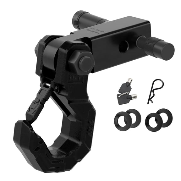 AMBULL Tow Hook with 2" Hitch Receiver, Shackle Hitch Receiver 10T (22,046 lbs) WLL - Quick Connect Off-Road Rescue Hook with Safety Latch, Recovery Hook Hitch Lock for 4x4 Truck SUV, Black Black