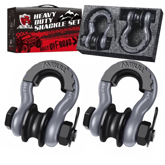 AMBULL Upgraded Snatch Block, 3/4" D Ring Shackle (2 Pack) 22,000lb Break Strength with Towing Pulley, Heavy Duty Offroad Recovery Accessory for Truck, Tractor, ATV & UTV - Gray
