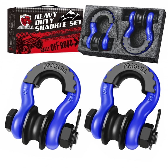 AMBULL Upgraded Snatch Block, 3/4" D Ring Shackle (2 Pack) 22,000lb Break Strength with Towing Pulley, Heavy Duty Offroad Recovery Accessory for Truck, Tractor, ATV & UTV - Blue