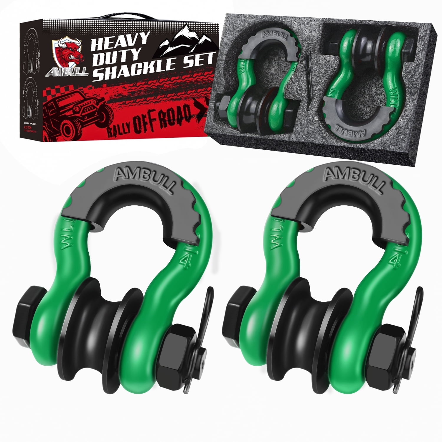 AMBULL Upgraded Snatch Block, 3/4" D Ring Shackle (2 Pack) 22,000lb Break Strength with Towing Pulley, Heavy Duty Offroad Recovery Accessory for Truck, Tractor, ATV & UTV - DarkGreen