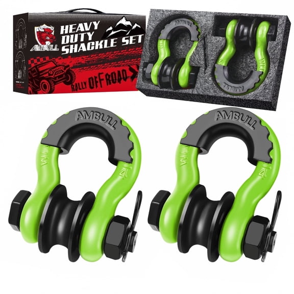 AMBULL Upgraded Snatch Block, 3/4" D Ring Shackle (2 Pack) 22,000lb Break Strength with Towing Pulley, Heavy Duty Offroad Recovery Accessory for Truck, Tractor, ATV & UTV - LightGreen