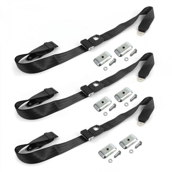 AMC AMX 1967-1974 Standard 2 Point Black Lap Bench Seat Belt Kit with Bracketry - 3 Belts