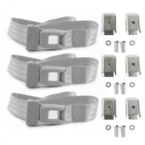 AMC Eagle 1979-1987 Standard 2 Point Gray & Grey Lap Bench Seat Belt Kit with Bracketry - 3 Belts
