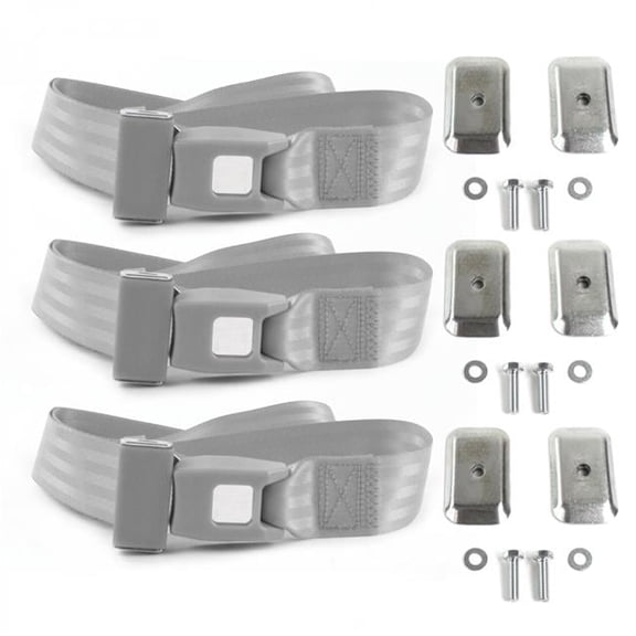 AMC Eagle 1979-1987 Standard 2 Point Gray & Grey Lap Bench Seat Belt Kit with Bracketry - 3 Belts