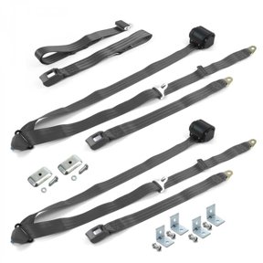 AMC Eagle 1979-1987 Standard 3 Point Charcoal Retractable Bench Seat Belt Kit with Bracketry - 3 Belts