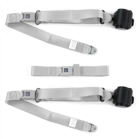 AMC Eagle 1979-1987 Standard 3 Point Gray & Grey Retractable Bench Seat Belt Kit - 3 Belts