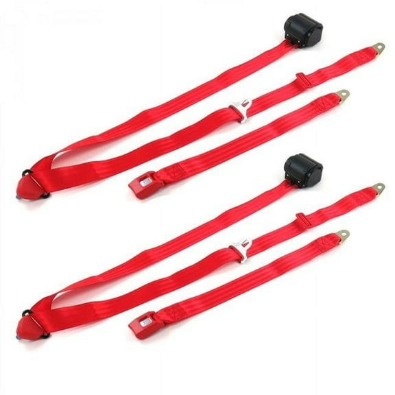 AMC Eagle 1979-1987 Standard 3 Point Red Retractable Bucket Seat Belt Kit - 2 Belts