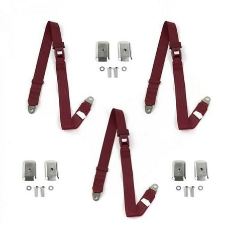 AMC Matador 1971-1978 Standard 2 Point Burgandy Lap Bench Seat Belt Kit with Bracketry - 3 Belts