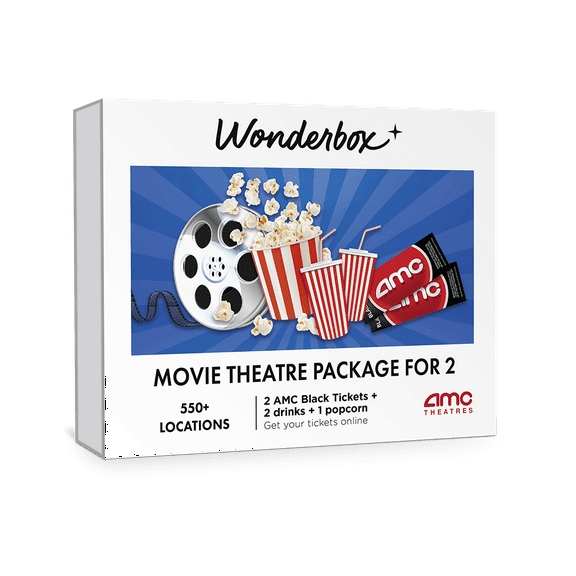 AMC Movie Bundle Wonderbox Gift with 2 Black Tickets, 2 Drinks and 1 Popcorn