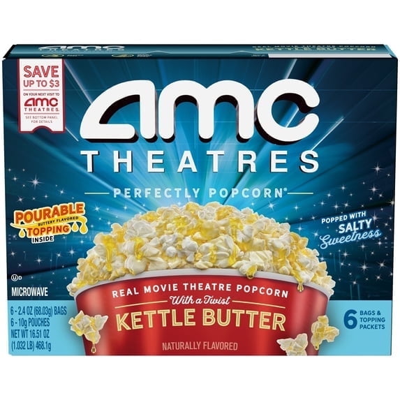 AMC Theatres Microwave Popcorn 6 count, Kettle Butter