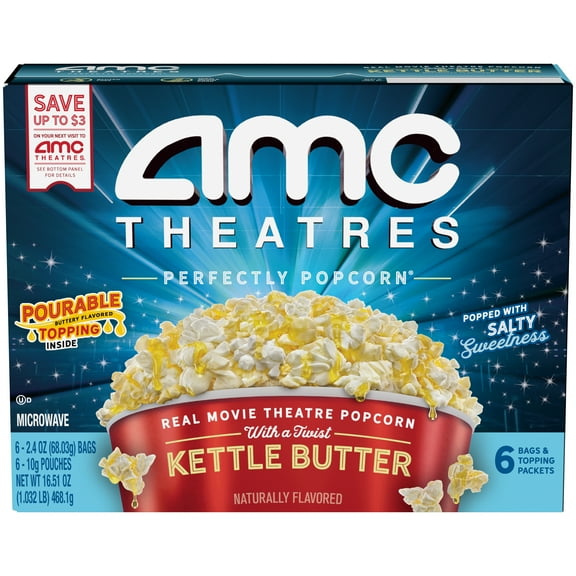 AMC Theatres Microwave Popcorn 6 count, Kettle Butter