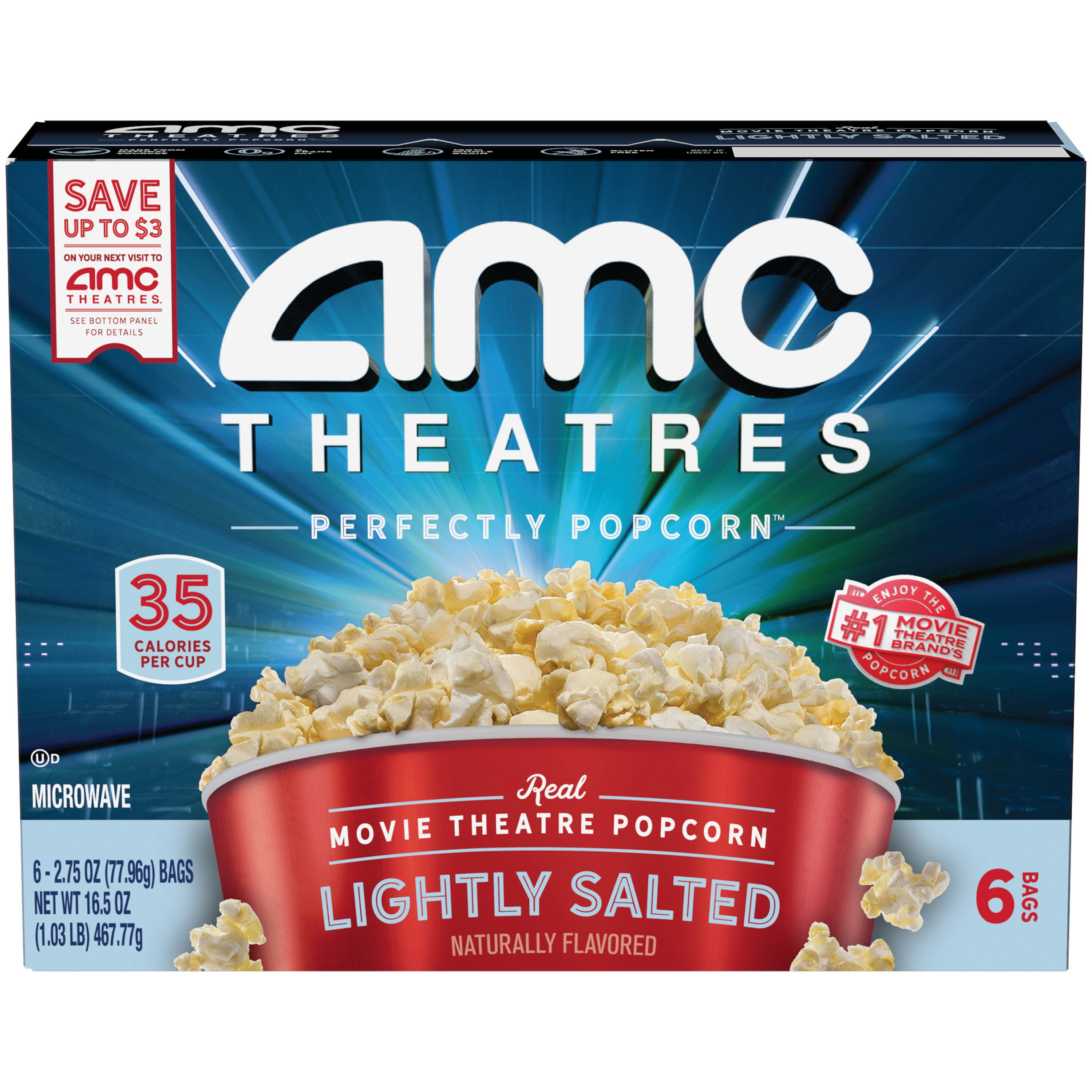 AMC Theatres Microwave Popcorn 6ct, Lightly Salted