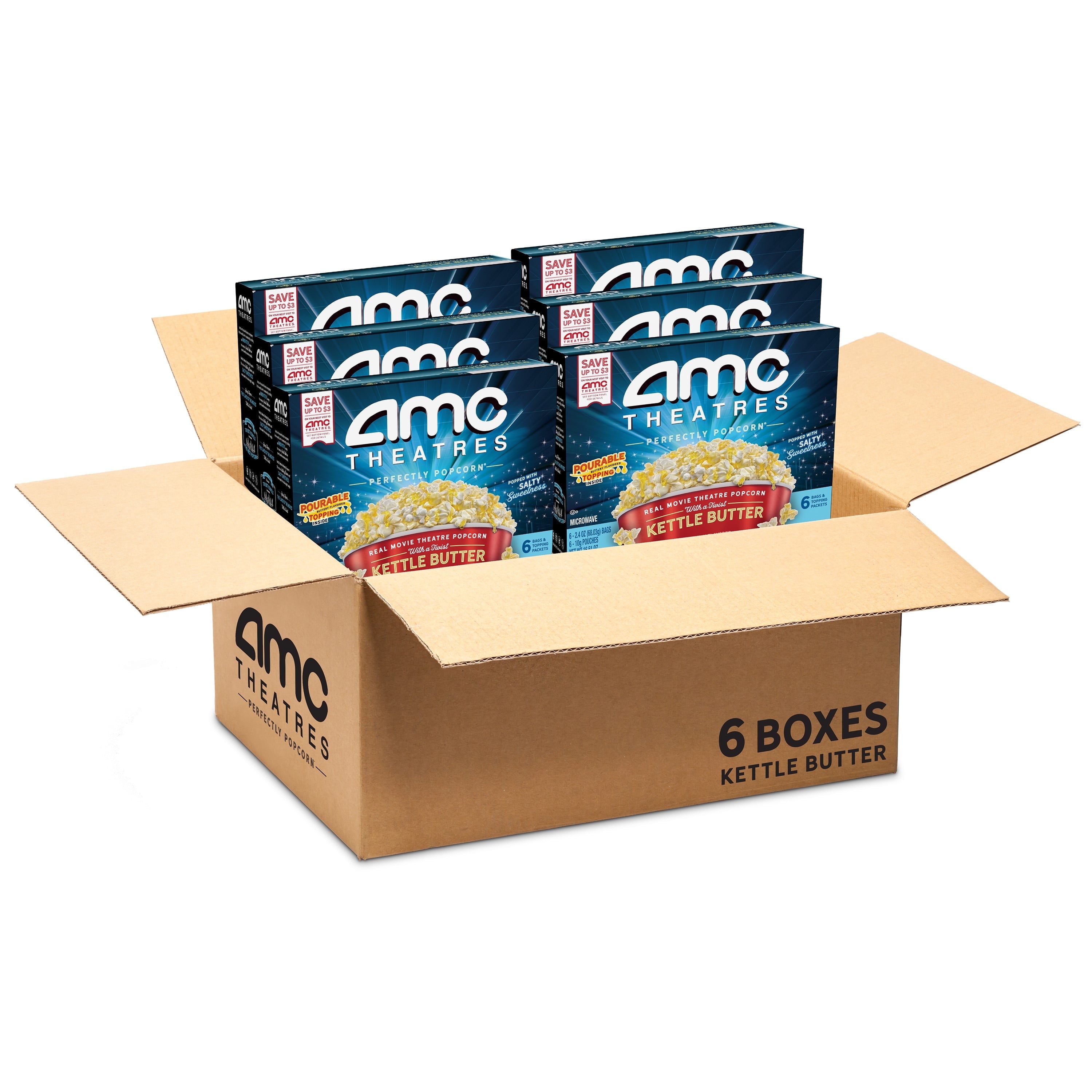 AMC Theatres Microwave Popcorn, Kettle Butter, 2.4 oz (6 Boxes, 36 Count)