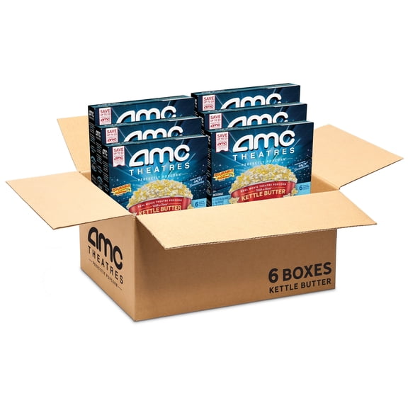 AMC Theatres Microwave Popcorn, Kettle Butter, 2.4 oz (6 Boxes, 36 Count)