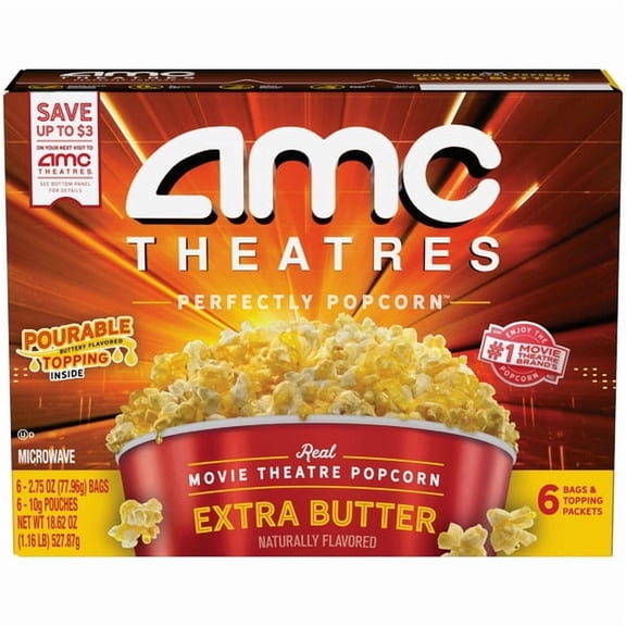 AMC Theatres Perfectly Popcorn Extra Butter Movie Theatre Microwave Popcorn