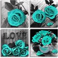 thumbnail image 1 of AMCART Teal Rose Flowers Canvas Prints Black and White Wall Art Turquoise Floral Pictures for Home Bedroom Bathroom Decoration, 1 of 6