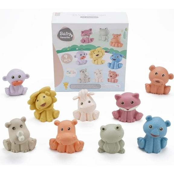 AMCHSURI Mold-Free Animal Bath Toys for Babies 6-12M, 9-Pack No-Hole Bathtub Float Toys, Eco-Friendly