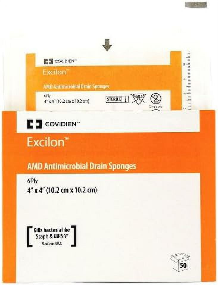 AMD Antimicrobial Gauze Split Drain Sponges 6 ply 4" x 4" Tray of 50