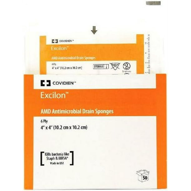 AMD Antimicrobial Gauze Split Drain Sponges 6 ply 4" x 4" Tray of