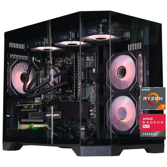 ICEWOLF Gaming Desktop PC , Ryzen 7 7700 ,Radeon RX 9060XT 8G ,32GB DDR5 1TB NVMe SSD, 650W PSU, Wi-Fi,Liquid Cooler,ARGB Fans , Windows 11 ,Prebuilt Gaming Pc New computer,Black