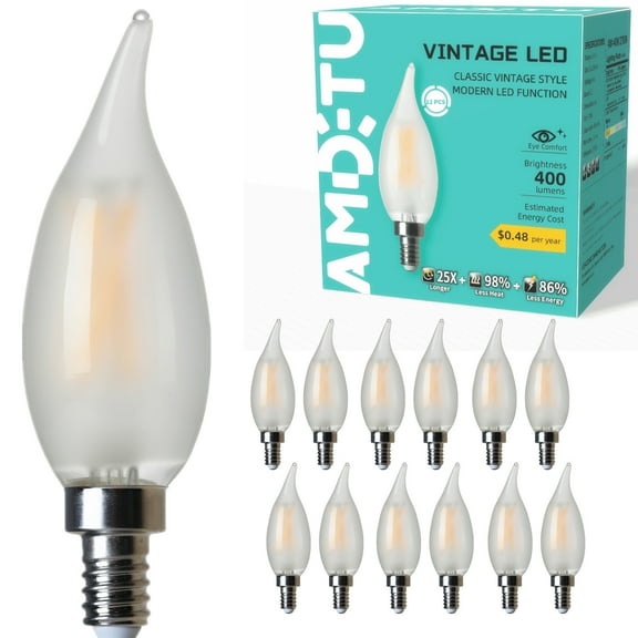 AMDTU LED 40W Soft White Edison Light Bulbs, Dimmable (12 Pack)