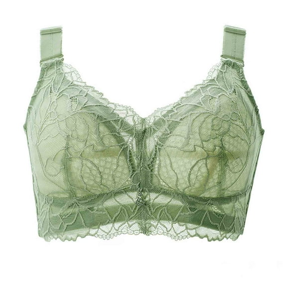 AMDWOV Bra with No Padding Woman Color Comfortable Hollow Out Perspective Bra Underwear No Underwire Seamless Wirefree Bras for Women Bralette Bra Style B-1279 Green