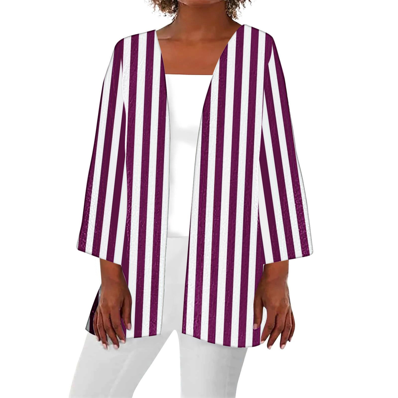 AMDWOV Lace Cardigan Womens Summer Printed Cardigan Long Sleeve Loose