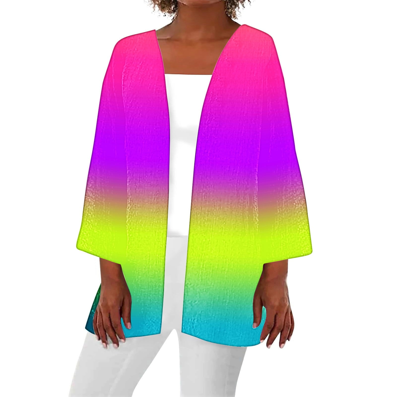 AMDWOV Long Sleeve Cardigan Womens Summer Fall Gradient Printed