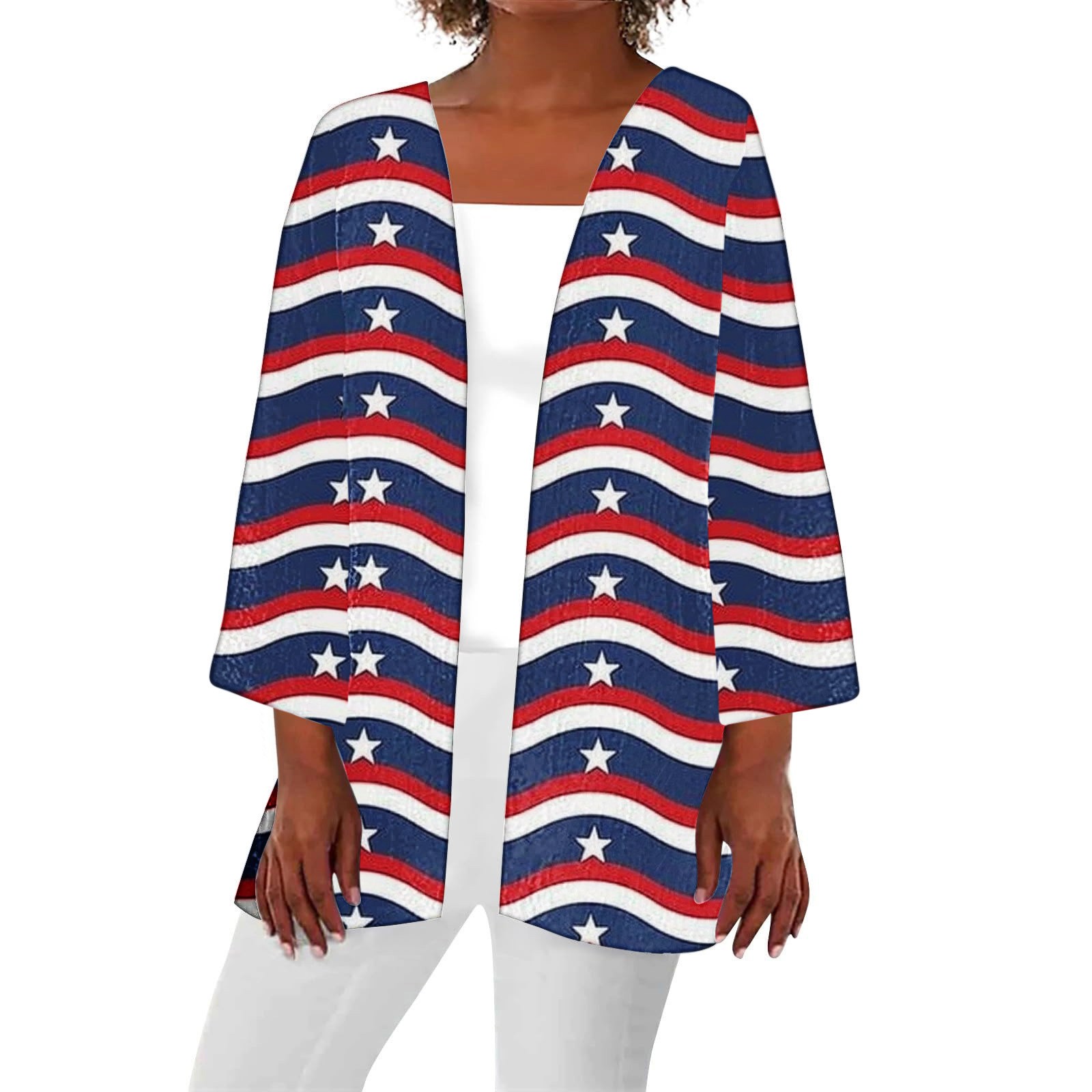 AMDWOV Womens Lightweight Cardigan Womens Summer Fall Independence Day