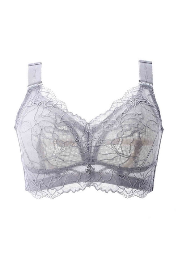 Womens No Wire Bra Woman Color Comfortable Hollow Out Perspective Bra Underwear No Underwire Wire-Free Bras with Support and Lift Bralette Bra Style B-1279 Gray