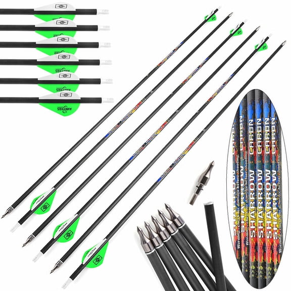 AME 12X  Archery Pure Carbon Arrows 31" Shaft Spline 250-600 Recurve Compound Bow Hunting（SP500）