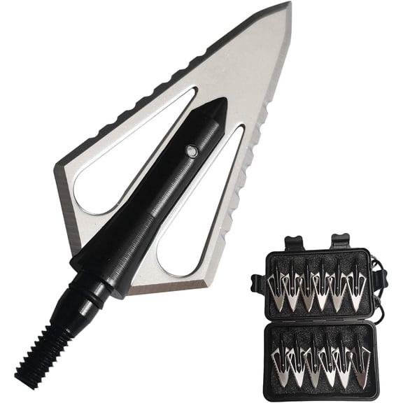 AME 12pcs Stainless Steel Hunting Archery Broadheads Blades Grain Screw-in Arrow Heads Tips Compatible with Traditional Bows Archery Broad Crossbow Recurve