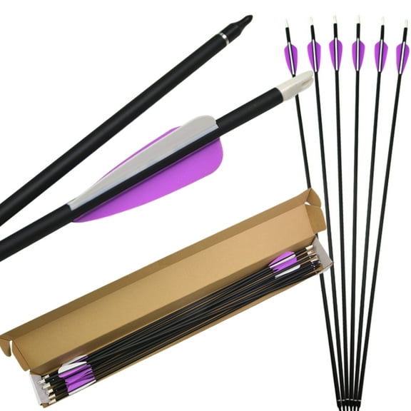 AME 32 inch Hunting Arrow 500 Spine Mixed Carbon Target Practice with 3inch Rubber FeatherPack of 12