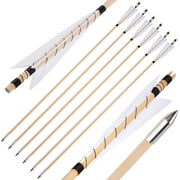 AME 32 inch Traditional Wooden Arrow 8mm 5 inch Turkey Feather Archery Recurve Bow Longbow（24pcs）